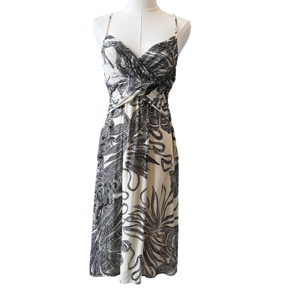 THEORY Women's Cream Black Floral Botanica Spaghetti Straps Layna Dress Size 8